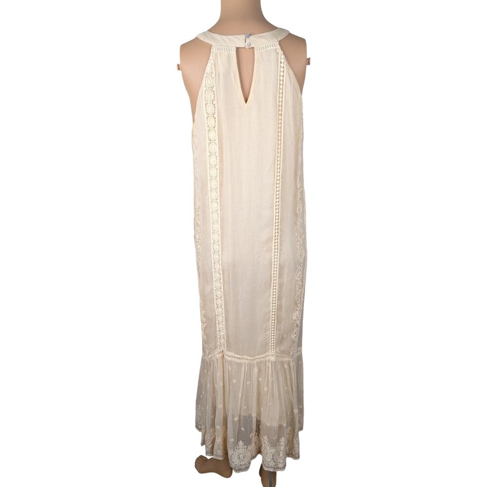 Sundance Adara Halter Dress 6 | Cream Cupro Embroidered Eyelet Flounce Midi - Picture 8 of 10
